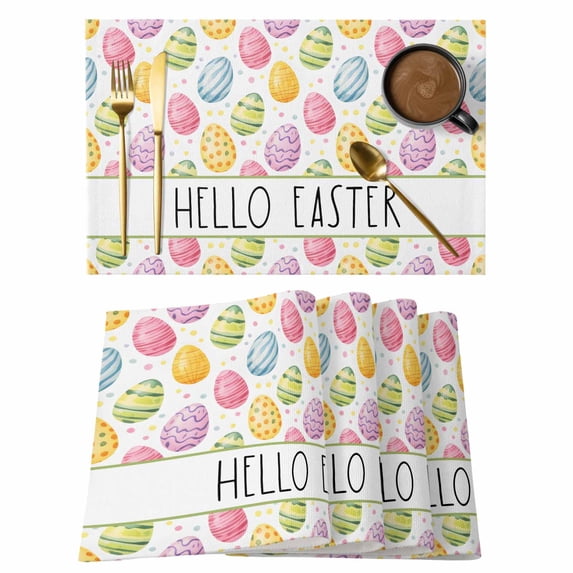 Colorful Eggs Easter Placemats Set of 8 Farmhouse Modern Art Place Mats Indoor Wipeable Table Mats Washable Cloth Dining Table Placemats for Kitchen Holiday Party Home Decor 13x19 Inch