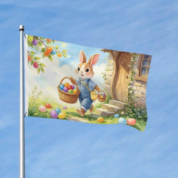 Colorful Eggs Rabbit Garden Flags for Outside 3x5 Ft Double Sided Large House Flag Cute Bunny Flags Housewarming Gifts for Women Men Rabbit Lovers House Yard Outdoor Patio Decor
