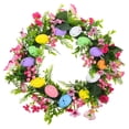 thumbnail image 1 of Colorful Eggs and Flowers Door Wreath Lambs Ear Garland Easter Bunny, 1 of 8