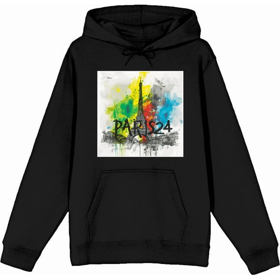 Colorful Eiffel Tower Adult Black Long Sleeve Hoodie-Small
