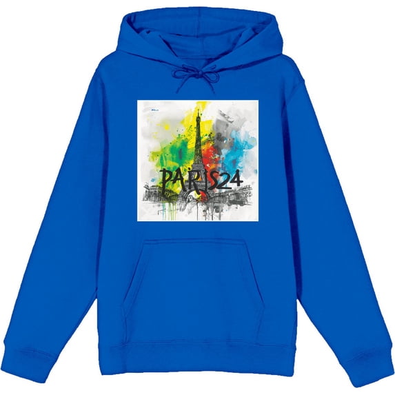 Colorful Eiffel Tower Adult Blue Long Sleeve Hoodie-Medium