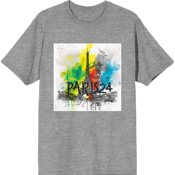 Colorful Eiffel Tower Adult Heather Gray Crew Neck Short Sleeve Tee-Medium