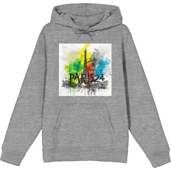 Colorful Eiffel Tower Adult Heather Gray Long Sleeve Hoodie-3XL