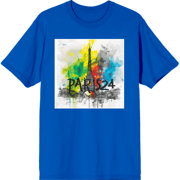 Colorful Eiffel Tower Adult Royal Blue Crew Neck Short Sleeve Tee-3XL