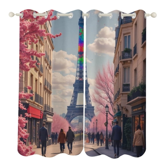 Colorful Eiffel Tower in Spring Blackout Window Curtains for Bedroom Living Room Kicthen High Shading 2 Panels