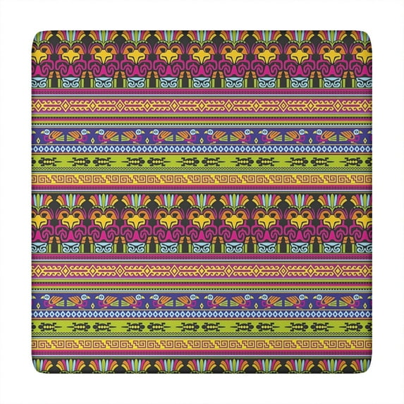 Colorful Elastic Edge Square Table Cover 34x34 Inch, Bohemian Floral Pattern for Card Tables and Patio Dining