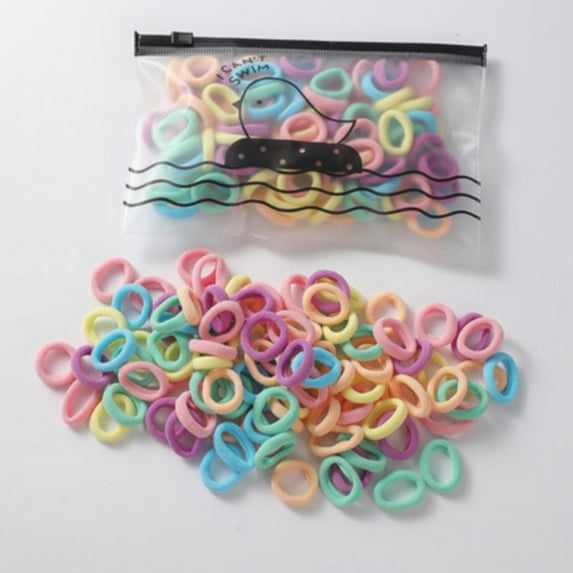 Colorful Elastic Hair Ties 100pc Seamless Small Ponytail Holders Soft Stretchable Accessories for Kids and Toddlers - Fashionable No Crease Hair Bands