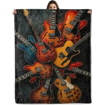 Colorful Electric Guitar Throw Blanket for Boys Girls Kids Adults, Cozy Music Instrument Theme Flannel Blankets Gifts for Camping, Bedroom, Couch, Room Home Decor, 50 x 60 inch