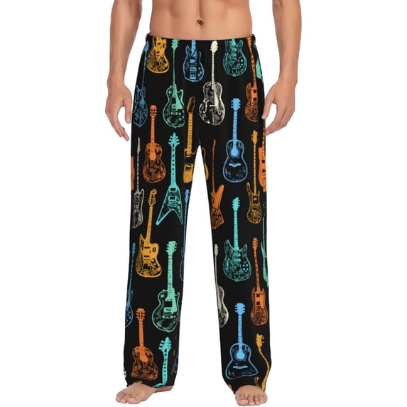 Colorful Electric Guitars Music Pattern Men'S Pajama Pants Soft Sleep Lounge Pants Pjs Bottoms With Pockets Small