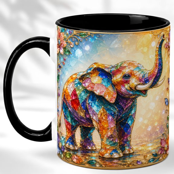 Colorful Elephant Coffee Mug, Jeweled Safari Mug, Ceramic 11 oz