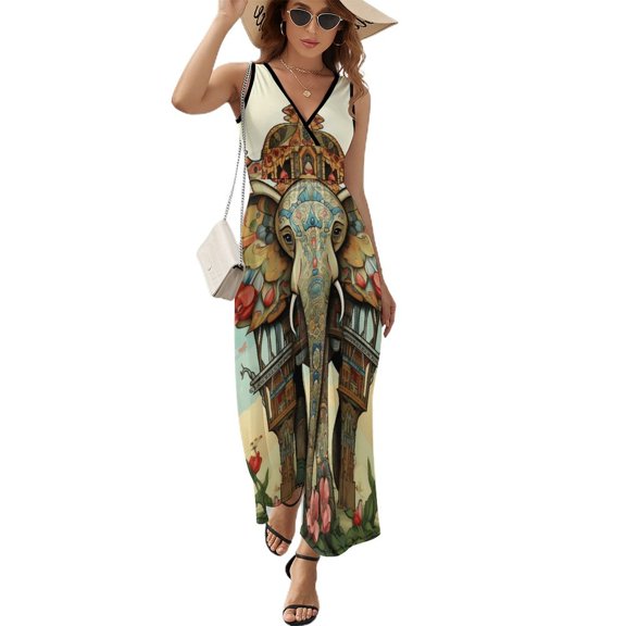 Colorful Elephant Flower Art Sleeveless Dress Women's Summer Suit Dresses for Women 2025 Luxury Party Dress
