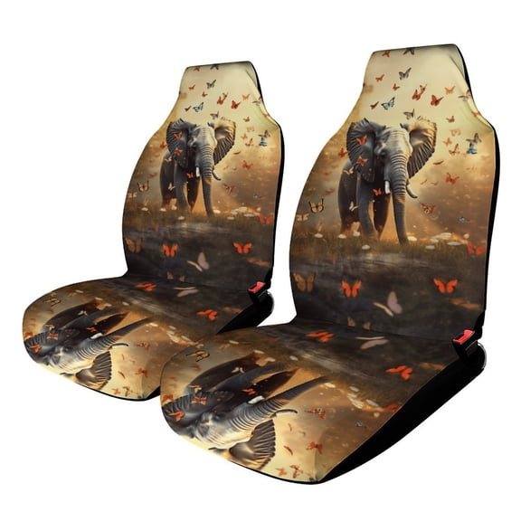 Colorful Elephant Flower Car Seat Covers Front Seat Protector Cover Mat Full Set of 2pc Universal Bucket Seat Cover for Car SUV Automotive