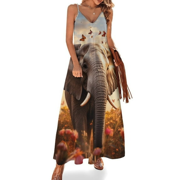 Colorful Elephant Flower Design Sleeveless Dress Woman Fashion Long Dresses Women's Summer Suit Dress 2025
