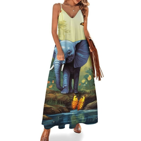 Colorful Elephant Flower Design Sleeveless Dress Woman Fashion Long Dresses Women's Summer Suit Dress 2025