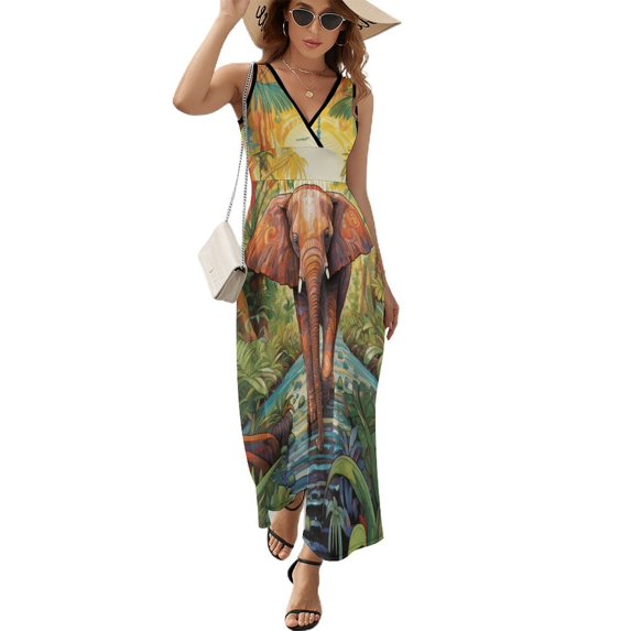 Colorful Elephant Flower Pattern Design Sleeveless Dress Summer Clothes for Women Women's Clothing 2025