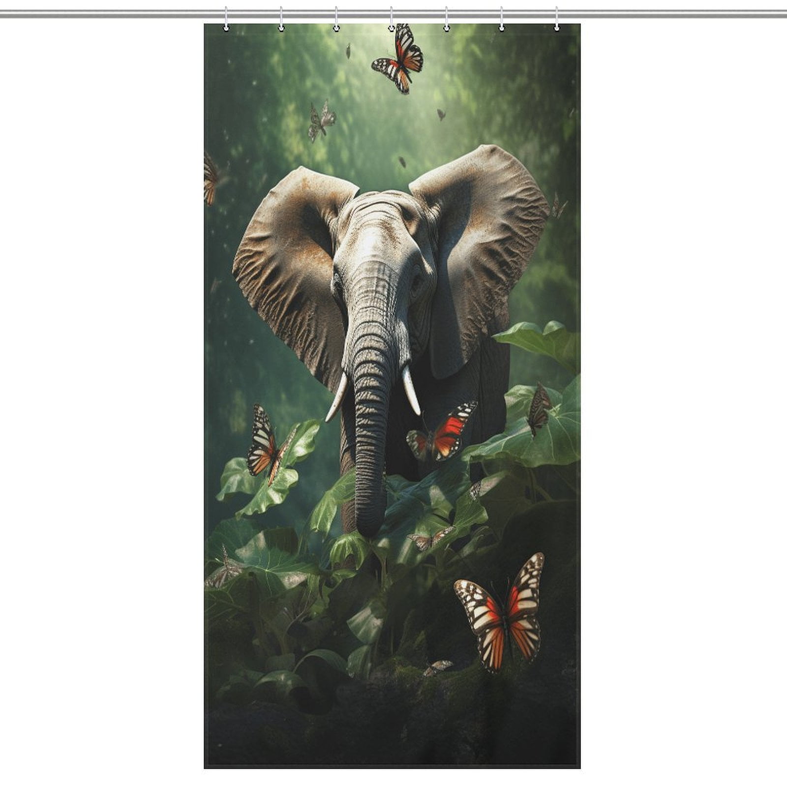 Colorful Elephant Flower Shower Curtain Cloth Fabric Bathroom Decor