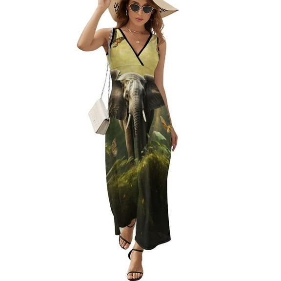 Colorful Elephant Flower Sleeveless Dress Woman Fashion Long Dresses Women's Summer Suit Dress 2025
