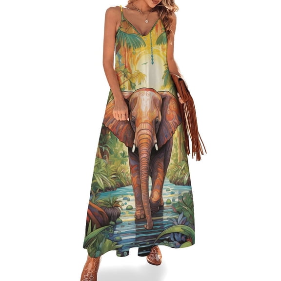 Colorful Elephant Flower Sleeveless Dress Woman Fashion Long Dresses Women's Summer Suit Dress Summer 2025 Women
