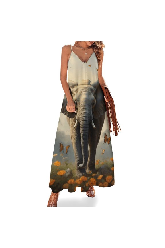 Colorful Elephant Flower Sleeveless Dress Woman Fashion Long Dresses Women's Summer Suit Dress Summer 2025 Women