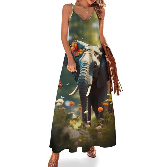 Colorful Elephant Flower Sleeveless Dress Women's Luxury Party Dress Birthday Dresses for Women