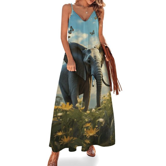Colorful Elephant Flower Sleeveless Dress Women's Luxury Party Dress Birthday Dresses for Women