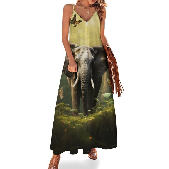 Colorful Elephant Flower Sleeveless Dress Women's Luxury Party Dress Birthday Dresses for Women