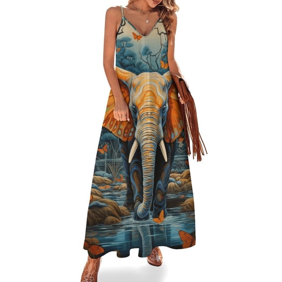 Colorful Elephant Flower Sleeveless Dress for Women Clothing Female Women's Summer Skirt