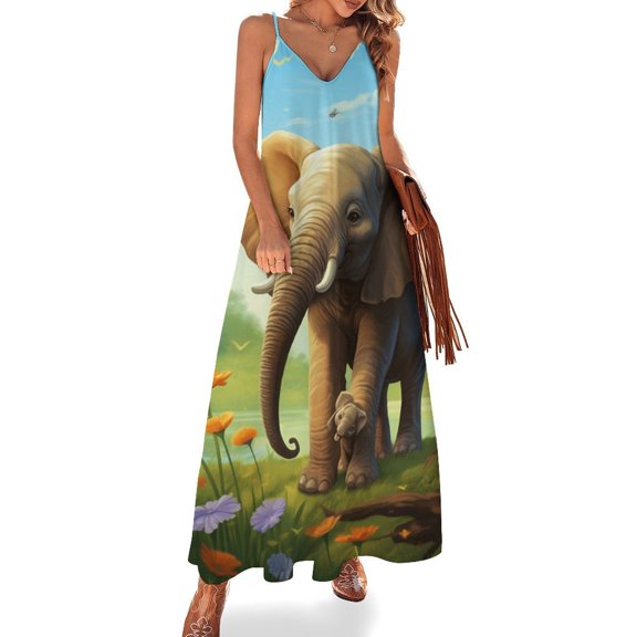 Colorful Elephant Flower Sleeveless Dress for Women Clothing Female Women's Summer Skirt