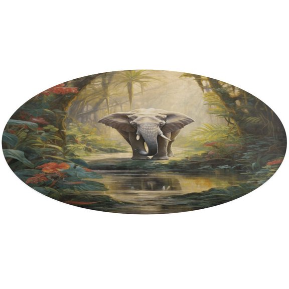 Colorful Elephant Flower Washable Round Rug -Circle Area Rugs for Nursery Bedroom, Vintage Non Slip Non Shedding Low Pile Carpet for Living Room Coffee Table Entryway