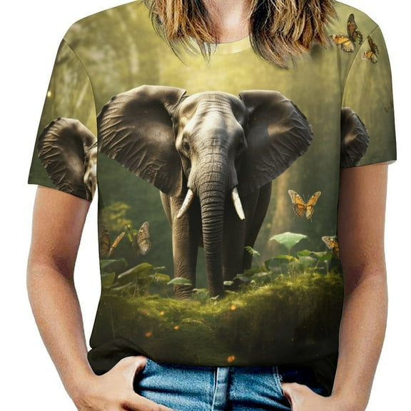 Colorful Elephant Flower Women's T-Shirt Short Sleeve T Shirts Tops Tee Ladies Loose T