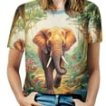 thumbnail image 1 of Colorful Elephant Flower Womens Tops Women's Fashion Casual Short Sleeve Flower Print Round Neck Pullover Top Blouse, 1 of 6