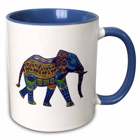 3drose, Colorful Elephant on White Background, 15oz Two-tone Blue Mug