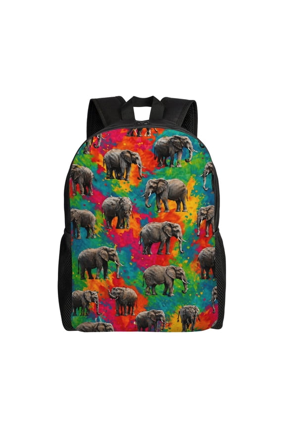Colorful Elephant Safari Backpack Full Front Print Travel Laptop Bag for Men and Women