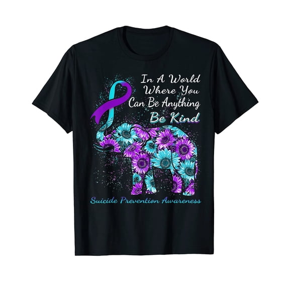 Colorful Elephant Sunflower Semicolon T-Shirt for Mental Health Awareness and Kindness Promotion