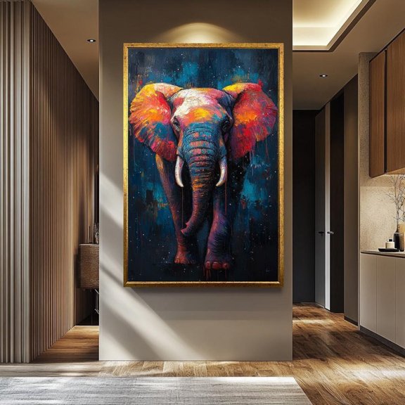 Colorful Elephant Wall Art Abstract Wildlife Majestic Animal Decoration, Stretched Canvas 8x10in