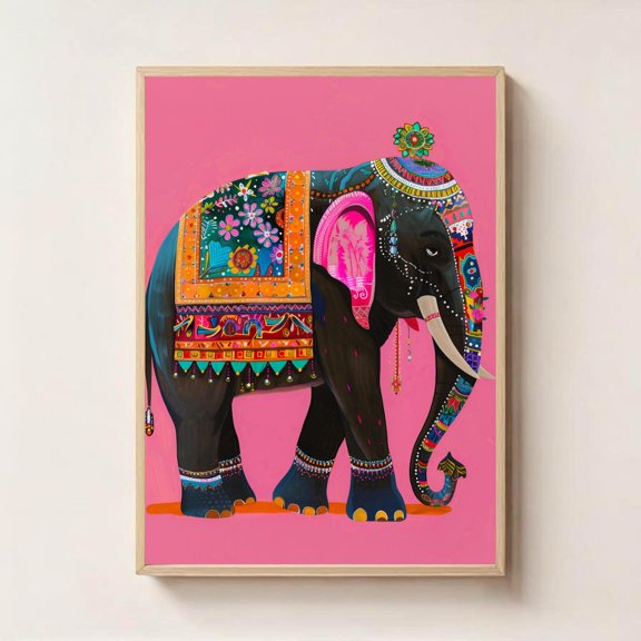 Colorful Elephant Wall Art Indian Decor Pink Posterable, Unframed Paper Poster 8x10in