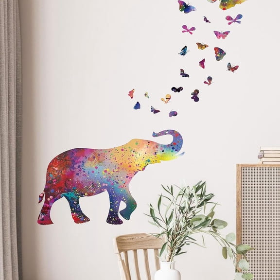 Colorful Elephant Wall Decals Stickers Butterfly Dots Wall Stickers DIY Removable Bathroom Wall Art Stickers Peel and Stick