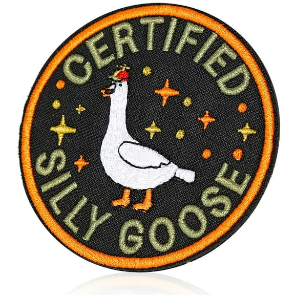 Funny Goose Embroidered Morale Patch, Hook Loop Fastener for Army Vests, Helmets, Jackets, DIY Accessories, Vibrant Animal Meme Design, orange