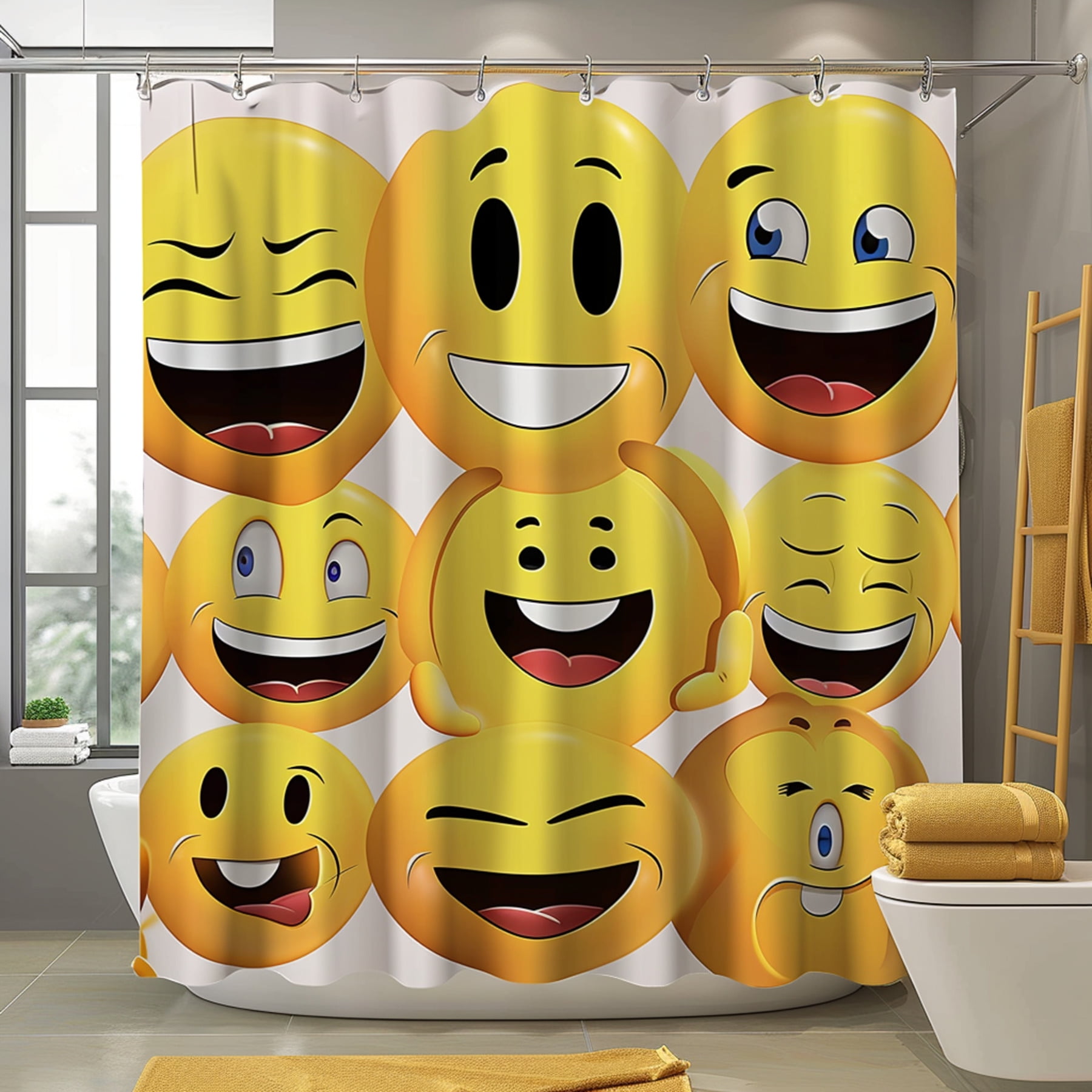 Colorful Emoji Shower Curtain for Kids Bathroom Decor Fun Emoticon ...