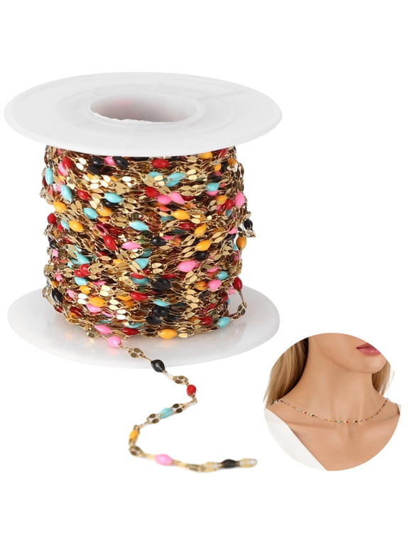 Colorful Enamel Chain Roll, 32.8 ft Gold Plated Stainless Steel Enamel Lip Link Chain for DIY Jewelry Making, Handmade Craft Accessory for Earring, Necklace, Bracelet Personalized Creation