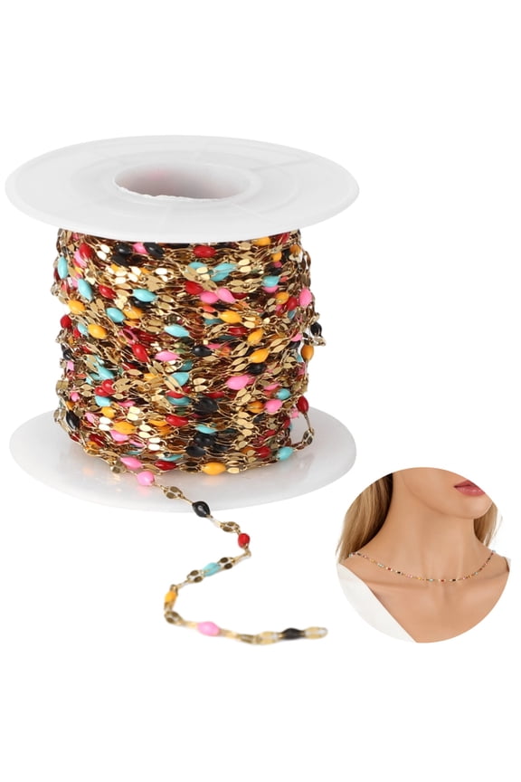 Colorful Enamel Chain Roll, 32.8 ft Gold Plated Stainless Steel Enamel Lip Link Chain for DIY Jewelry Making, Handmade Craft Accessory for Earring, Necklace, Bracelet Personalized Creation