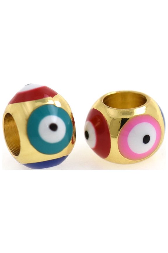 Colorful Enamel Evil Eye Spacer Beads,18k Gold Filled Loose Large Hole Beads,DIY Personalized Jewelry 8x6mm 10cs
