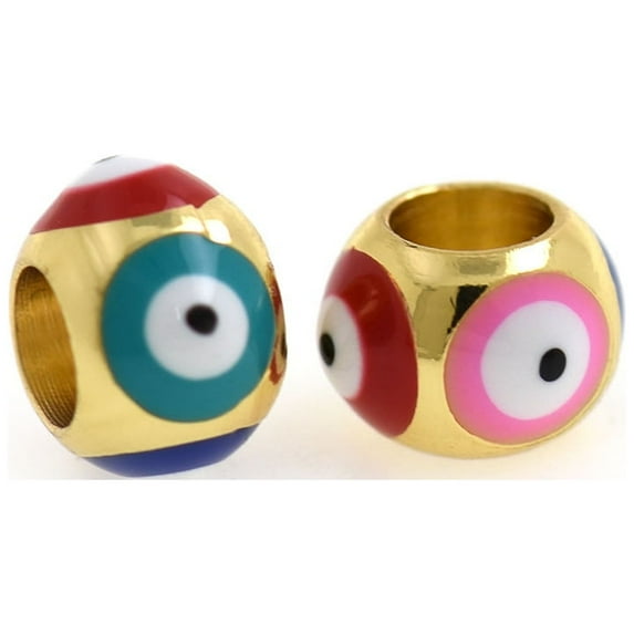 Colorful Enamel Evil Eye Spacer Beads,18k Gold Filled Loose Large Hole Beads,DIY Personalized Jewelry 8x6mm 10cs