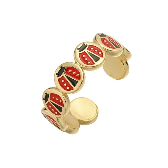 Colorful Enamel Ladybugs Adjustable Ring Lightweight Copper Statement Jewelry
