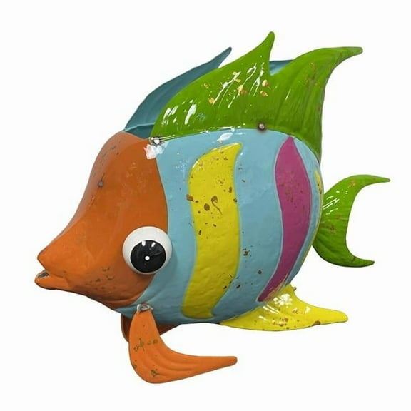 Colorful Enameled Metal Fish Planter - Blue & Orange