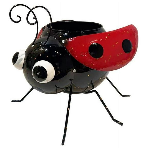 Colorful Enameled Metal Ladybug Planter - Red