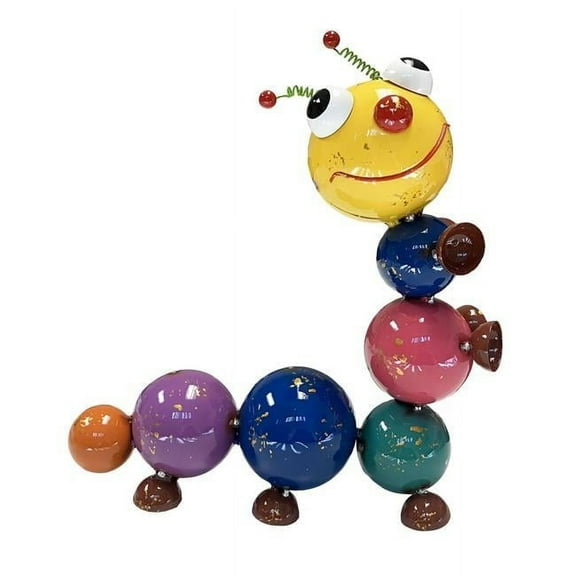 Colorful Enameled Metal Upright Caterpillar Statue - Multi Color