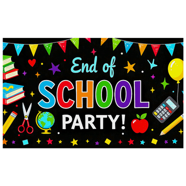 Colorful End of School Party Banner with School Supplies Elements Party Decorations Backdrop for Classroom Celebrations Photo Props Graduation Events