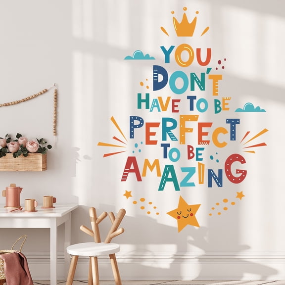 Colorful English Slogan Wall Stickers with Stars & Clouds for Kids' Room Decor - Self-Adhesive Nursery Wall Decals
