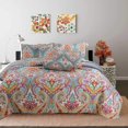 thumbnail image 1 of Colorful Envy Gray Paisley Leaf Floral Print Quilt Bedding Set, King, 1 of 3